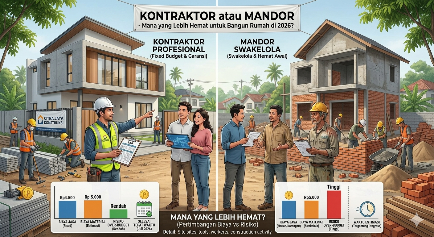 Kontraktor atau mandor — mana yang lebih hemat untuk bangun rumah di 2026?