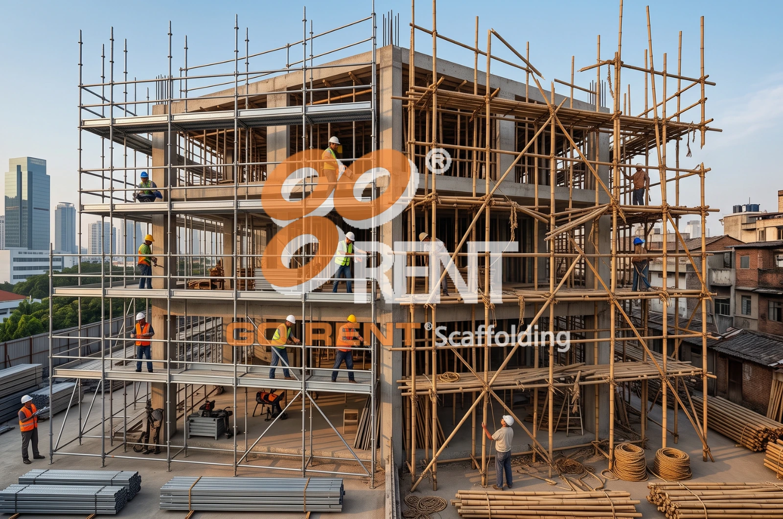 Perbandingan Efisiensi Waktu Pemasangan Scaffolding Pipa Besi vs Bambu